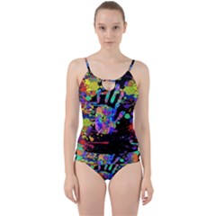 Crazy Multicolored Each Other Running Splashes Hand 1 Cut Out Top Tankini Set by EDDArt