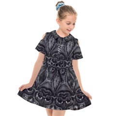 Charcoal Mandala Kids  Short Sleeve Shirt Dress by MRNStudios