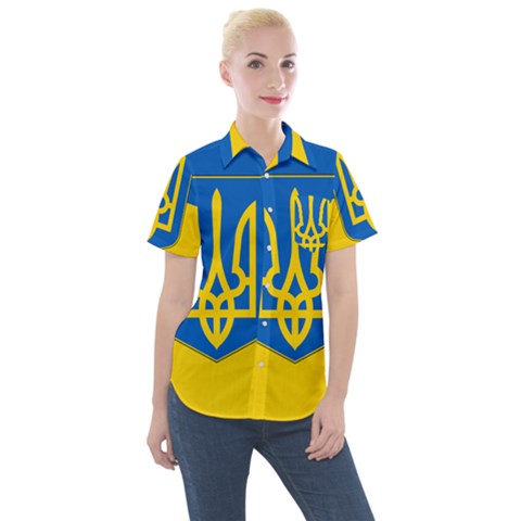Flag Of Ukraine With Coat Of Arms Women s Short Sleeve Pocket Shirt by abbeyz71