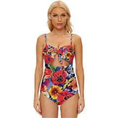 Flower Pattern Knot Front One-piece Swimsuit by CoshaArt