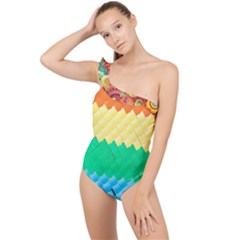 Mandalas-1084082 Textured-rainbow Frilly One Shoulder Swimsuit by jellybeansanddinosaurs