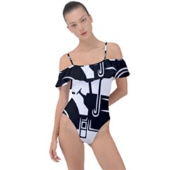 Black-farm-tractor-cut Frill Detail One Piece Swimsuit by DinzDas
