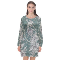 Seaweed Mandala Long Sleeve Chiffon Shift Dress  by MRNStudios