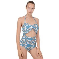 Abstract Geometric Design    Scallop Top Cut Out Swimsuit by Eskimos