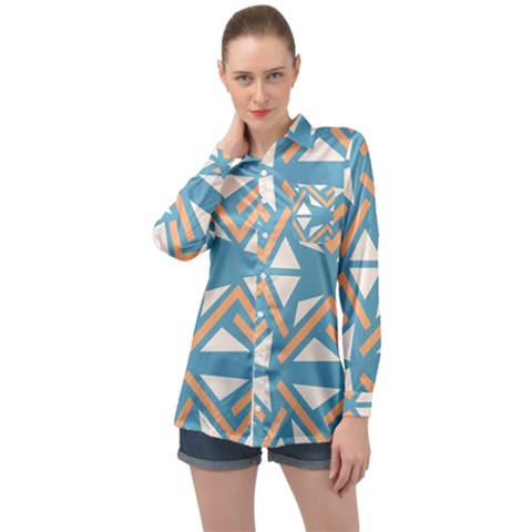Abstract Geometric Design    Long Sleeve Satin Shirt by Eskimos