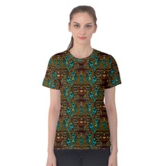Artworks Pattern Leather Lady In Gold And Flowers Women s Cotton Tee