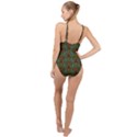 Artworks Pattern Leather Lady In Gold And Flowers High Neck One Piece Swimsuit View2