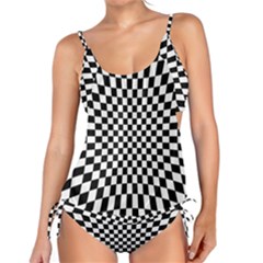 Illusion Checkerboard Black And White Pattern Tankini Set by Nexatart