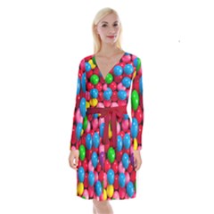 Bubble Gum Long Sleeve Velvet Front Wrap Dress by artworkshop