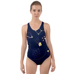 Cartoon-space-seamless-pattern-vectors Cut-out Back One Piece Swimsuit