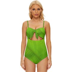 Banana Leaf Knot Front One-piece Swimsuit by artworkshop