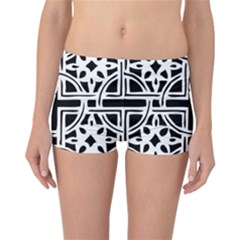 Black And White Geometric Geometry Pattern Reversible Boyleg Bikini Bottoms by Jancukart