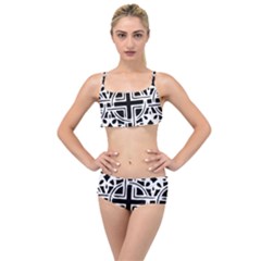 Black And White Geometric Geometry Pattern Layered Top Bikini Set by Jancukart