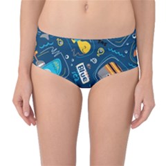 Seamless-pattern-vector-submarine-with-sea-animals-cartoon Mid-waist Bikini Bottoms