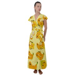 Banana Cichlid Flutter Sleeve Maxi Dress