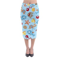 Seamless-pattern-funny-marine-animals-cartoon Midi Pencil Skirt by Jancukart