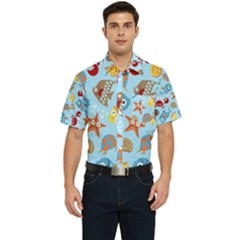 Seamless-pattern-funny-marine-animals-cartoon Men s Short Sleeve Pocket Shirt  by Jancukart