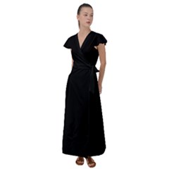 Black Plain Flutter Sleeve Maxi Dress by FunDressesShop