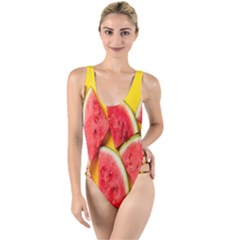 Watermelon High Leg Strappy Swimsuit by artworkshop