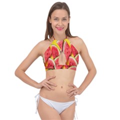 Watermelon Cross Front Halter Bikini Top