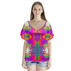 Plasma Ball V-neck Flutter Sleeve Top by Thespacecampers