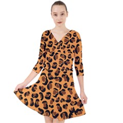 Orange Leopard Jaguar Dots Quarter Sleeve Front Wrap Dress by ConteMonfrey