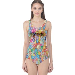Floral Flowers One Piece Swimsuit by artworkshop