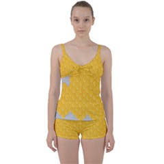 Hexagons Yellow Honeycomb Hive Bee Hive Pattern Tie Front Two Piece Tankini by artworkshop