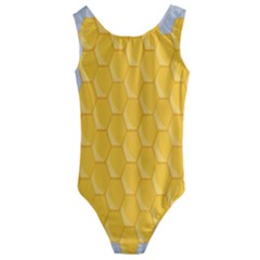 Hexagons Yellow Honeycomb Hive Bee Hive Pattern Kids  Cut-out Back One Piece Swimsuit