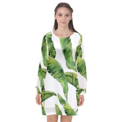 Sheets Tropical Plant Palm Summer Exotic Long Sleeve Chiffon Shift Dress  by artworkshop