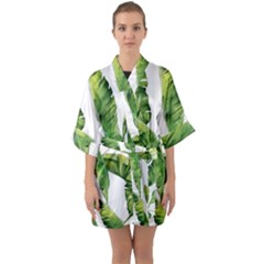 Sheets Tropical Plant Palm Summer Exotic Half Sleeve Satin Kimono  by artworkshop