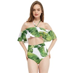 Sheets Tropical Plant Palm Summer Exotic Halter Flowy Bikini Set 