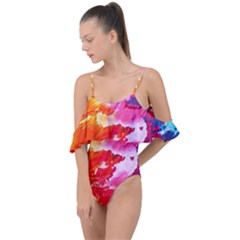 Colorful Painting Drape Piece Swimsuit