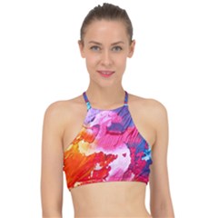 Colorful Painting Racer Front Bikini Top by artworkshop