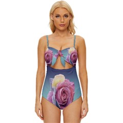 Rose Flower Love Romance Beautiful Knot Front One-piece Swimsuit by artworkshop