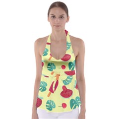 Watermelon Leaves Cherry Background Pattern Babydoll Tankini Top by nate14shop