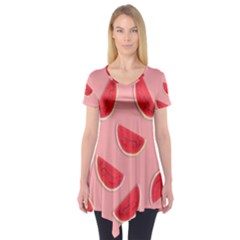 Water Melon Red Short Sleeve Tunic  by nate14shop