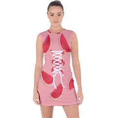 Water Melon Red Lace Up Front Bodycon Dress by nate14shop