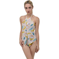 Cute-monkey-banana-seamless-pattern-background Go With The Flow One Piece Swimsuit by Jancukart