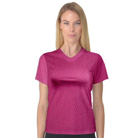Pink Leather Leather Texture Skin Texture V-neck Sport Mesh Tee by artworkshop