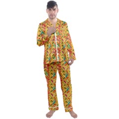 Pattern Men s Long Sleeve Satin Pajamas Set by nate14shop