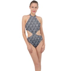 Grid Wire Mesh Stainless Rods Metal Halter Side Cut Swimsuit by artworkshop
