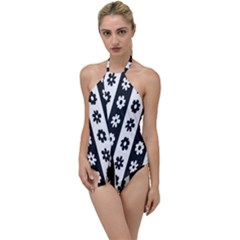 Black-and-white-flower-pattern-by-zebra-stripes-seamless-floral-for-printing-wall-textile-free-vecto Go With The Flow One Piece Swimsuit by nate14shop