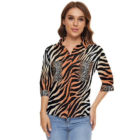 Cuts  Catton Tiger Women s Quarter Sleeve Pocket Shirt by nate14shop