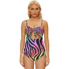 Rainbow Zebra Stripes Knot Front One-piece Swimsuit by nate14shop