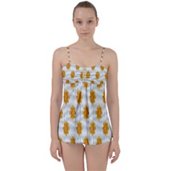 Flowers-gold-blue Babydoll Tankini Set by nate14shop