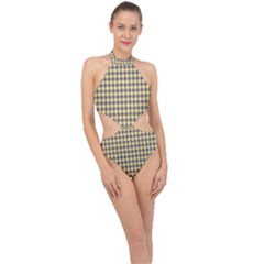 Houndstooth Halter Side Cut Swimsuit