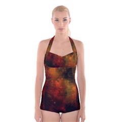 Space Science Boyleg Halter Swimsuit  by artworkshop