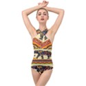 Elephant Colorfull Cross Front Low Back Swimsuit View1