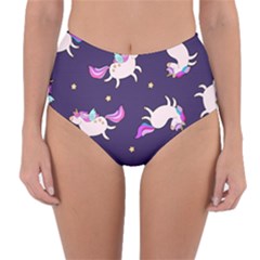 Fantasy-fat-unicorn-horse-pattern-fabric-design Reversible High-waist Bikini Bottoms by Jancukart